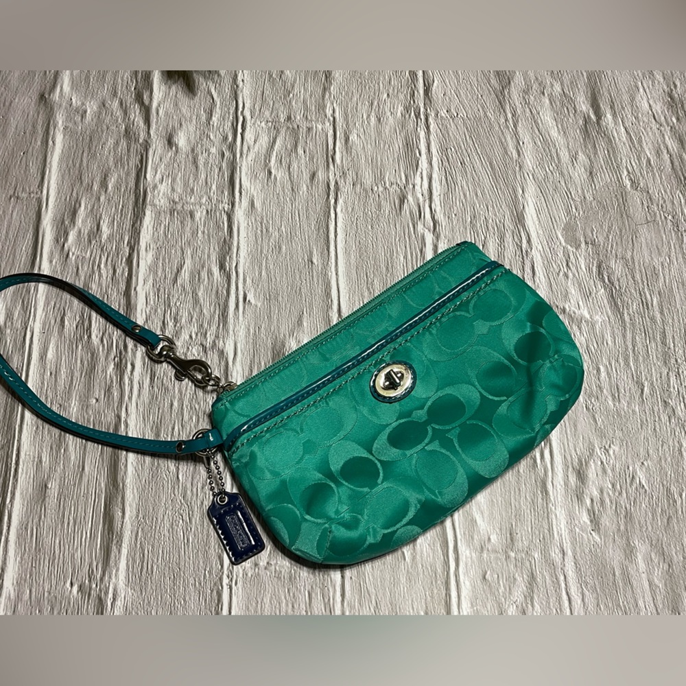 Coach Wristlet Teal Mono Wristlet EUC